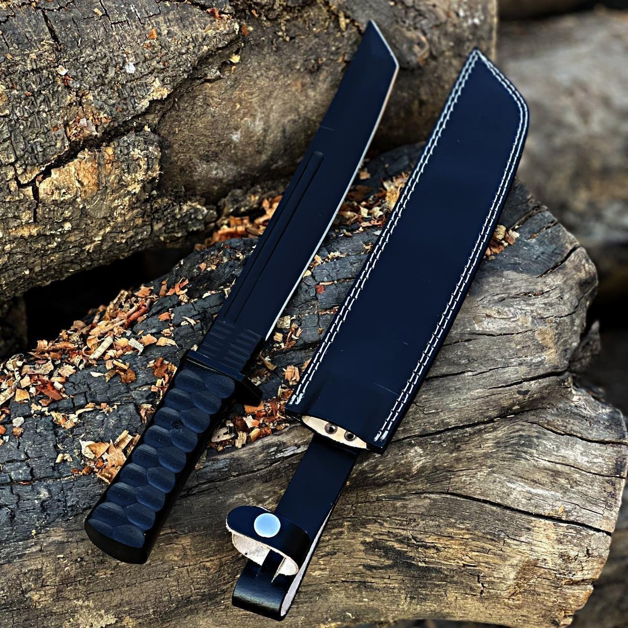 Black Tactical Survival Knife Hand-Forged D2 Steel Tanto Knife|TCS017