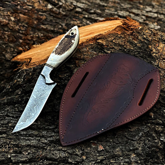 Handmade Hunting Skinner Damascus Steel Blade Knife Stag Horn Handle|DHS009