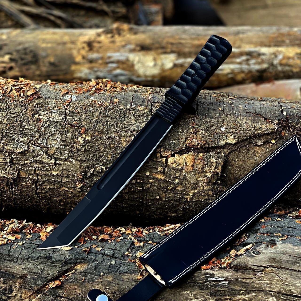 Black Tactical Survival Knife Hand-Forged D2 Steel Tanto Knife|TCS017