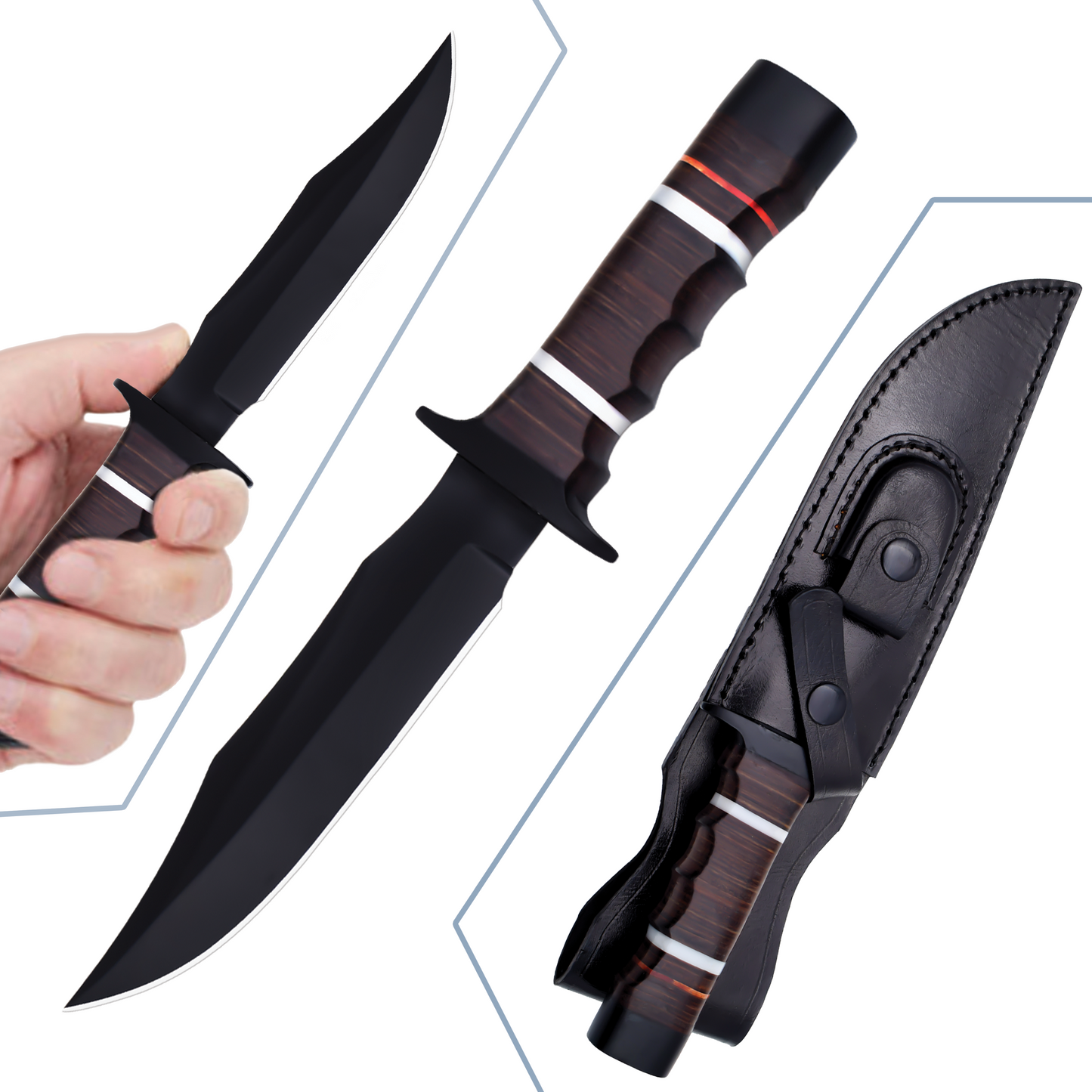 Stylish Fixed Blade Black Sleek Bowie Knife|RHD012