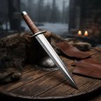 Large fixed blade dagger with polished D2 steel blade