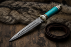 Handmade Damascus steel knife with turquoise stone handle