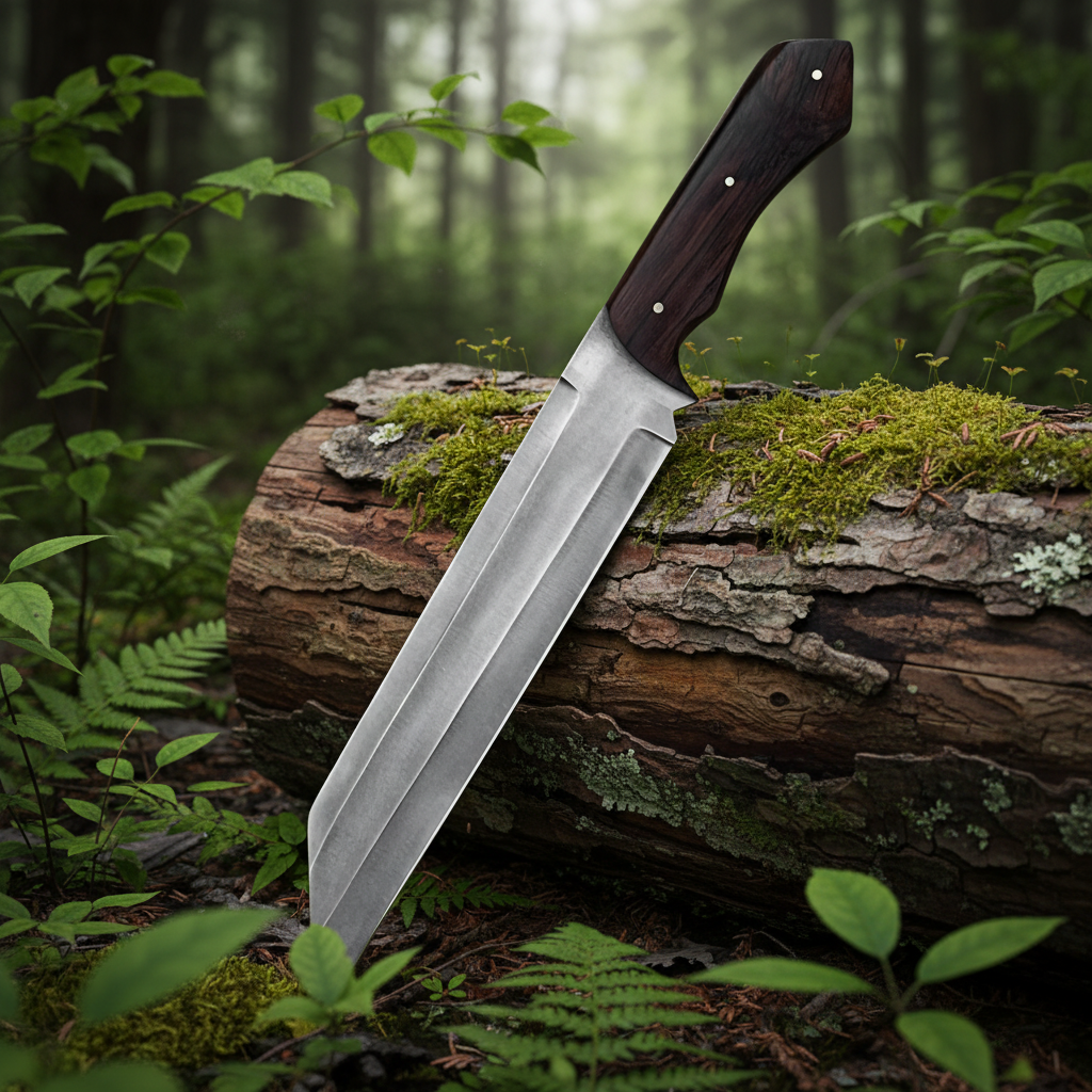 Handcrafted Tactical Seax Knife with 10" blade and rosewood handle