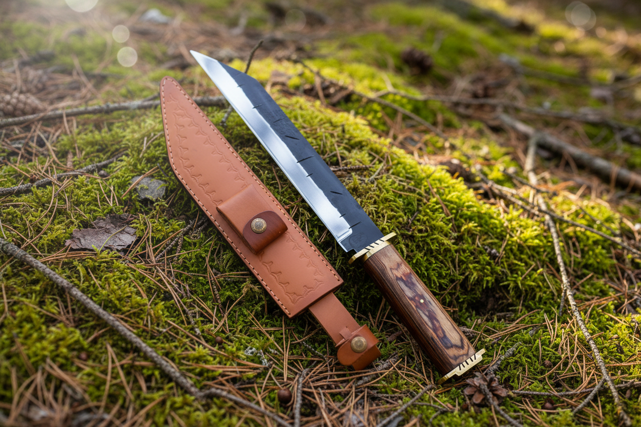 Handmade Viking seax knife with a traditional medieval design.
