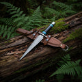Premium Damascus hunting dagger with leather sheath
