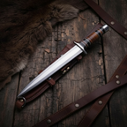 Full tang hunting knife with genuine leather sheath