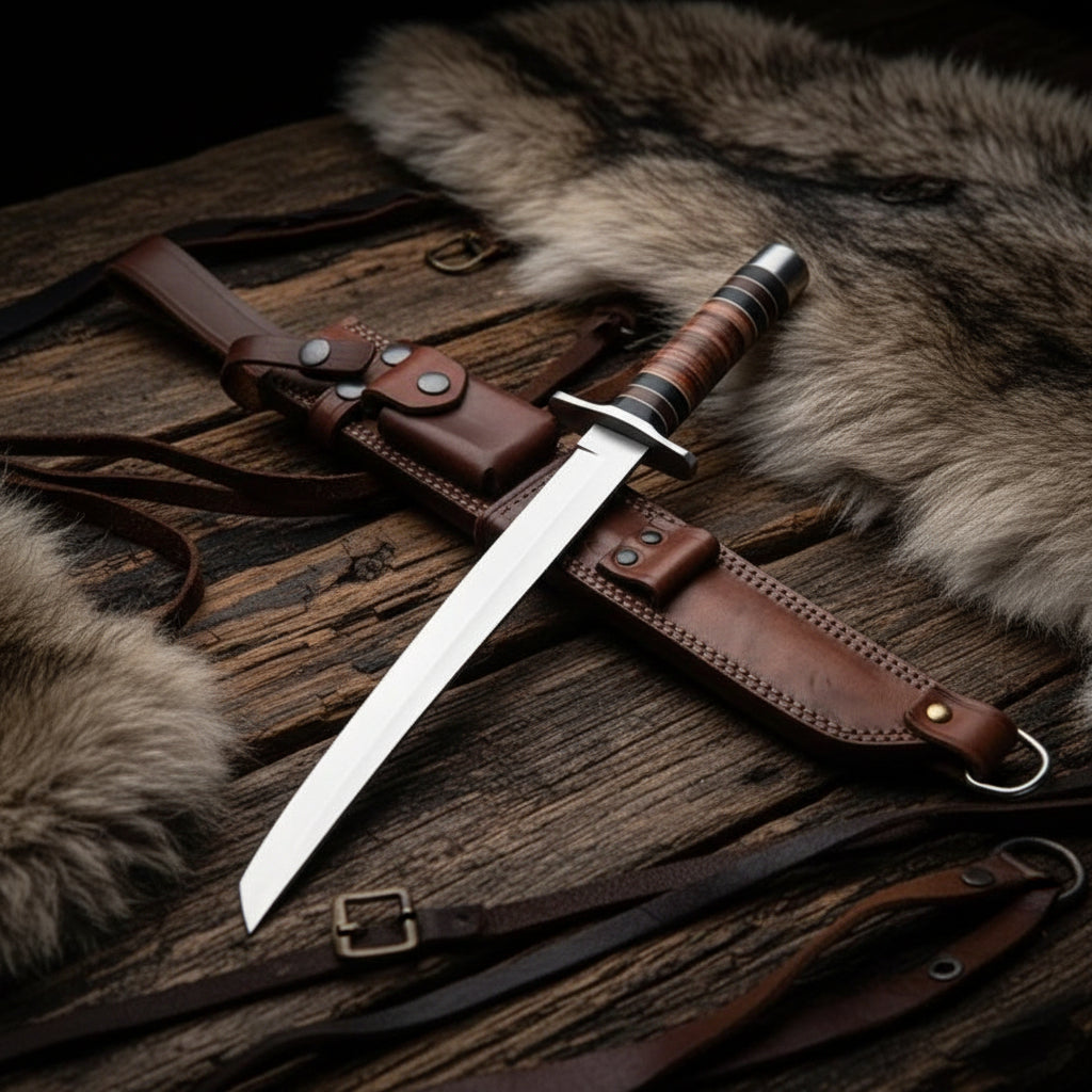 Long fixed blade D2 steel sword style knife