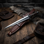 Large fixed blade D2 steel dagger with rosewood handle