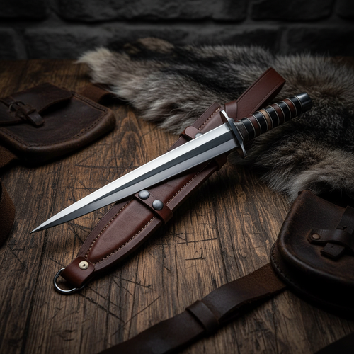 Large fixed blade D2 steel dagger with rosewood handle