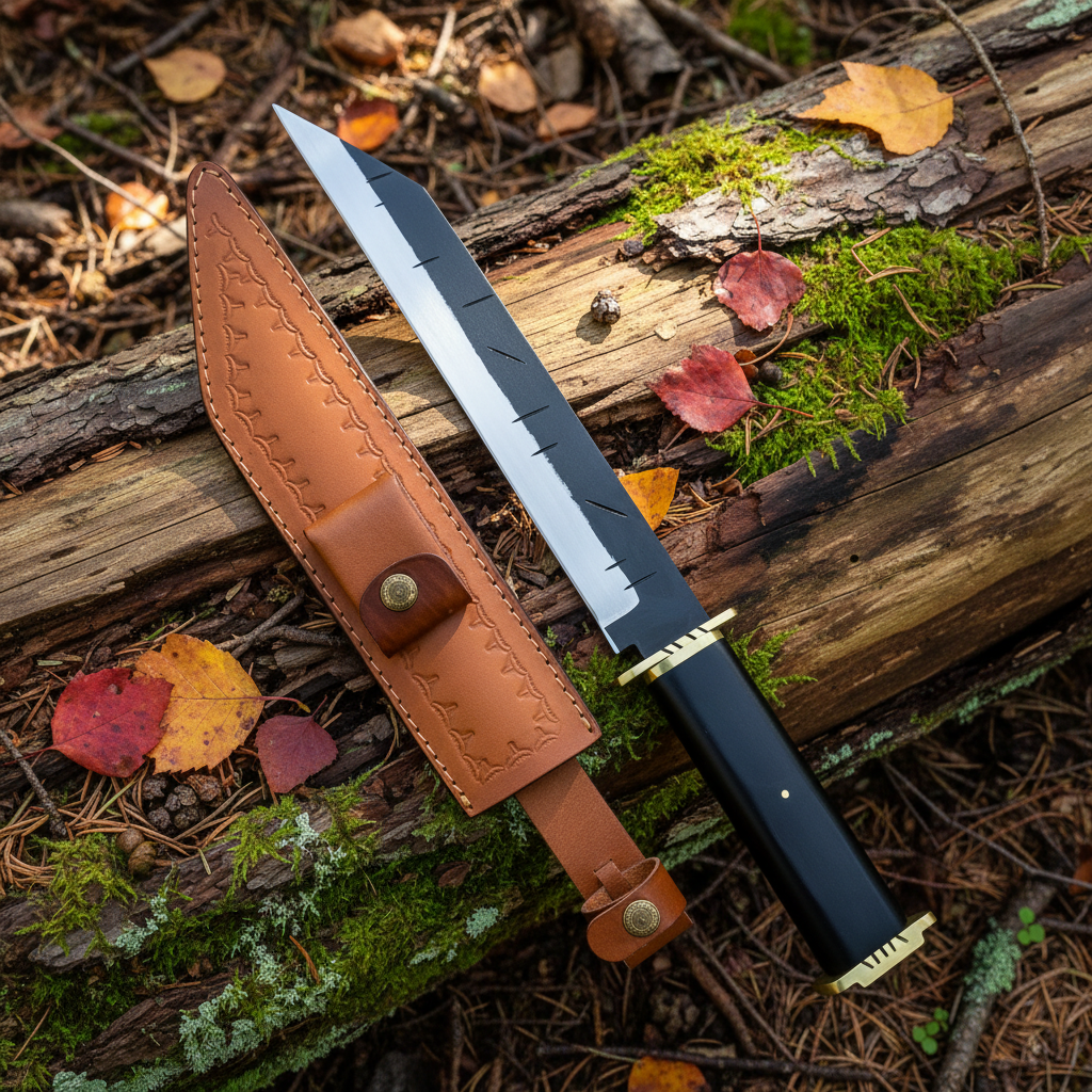 handcrafted knife features a unique seax blade design