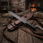 Black blade fixed knife with micarta handle