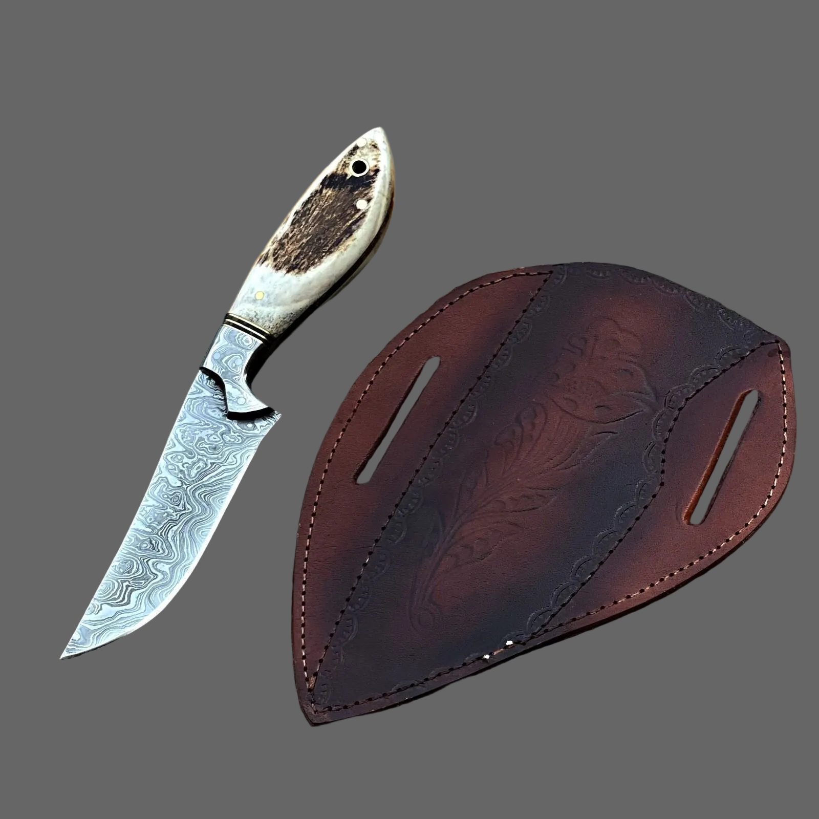 Handmade Hunting Skinner Damascus Steel Blade Knife Stag Horn Handle|DHS009