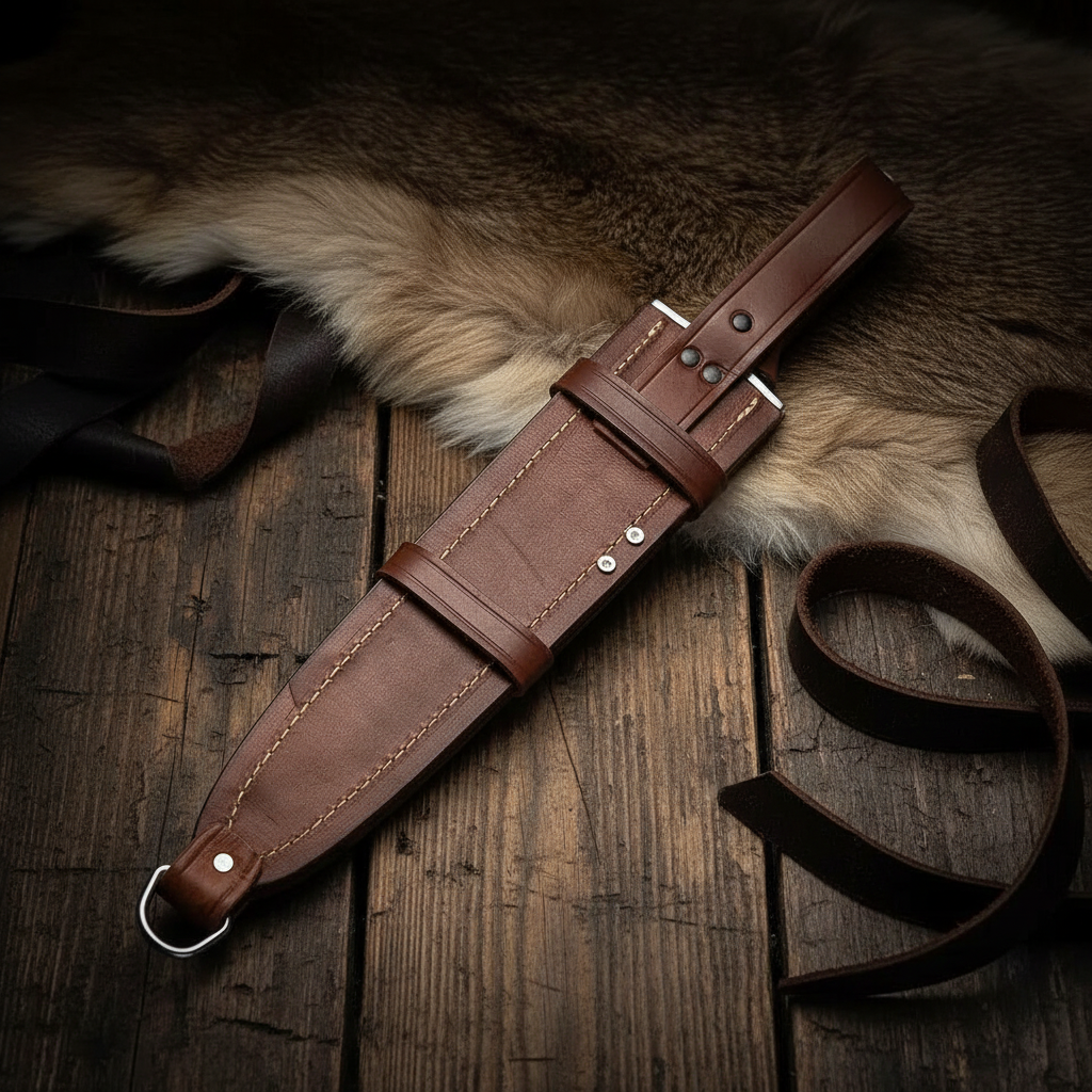 Fixed blade D2 dagger with leather sheath