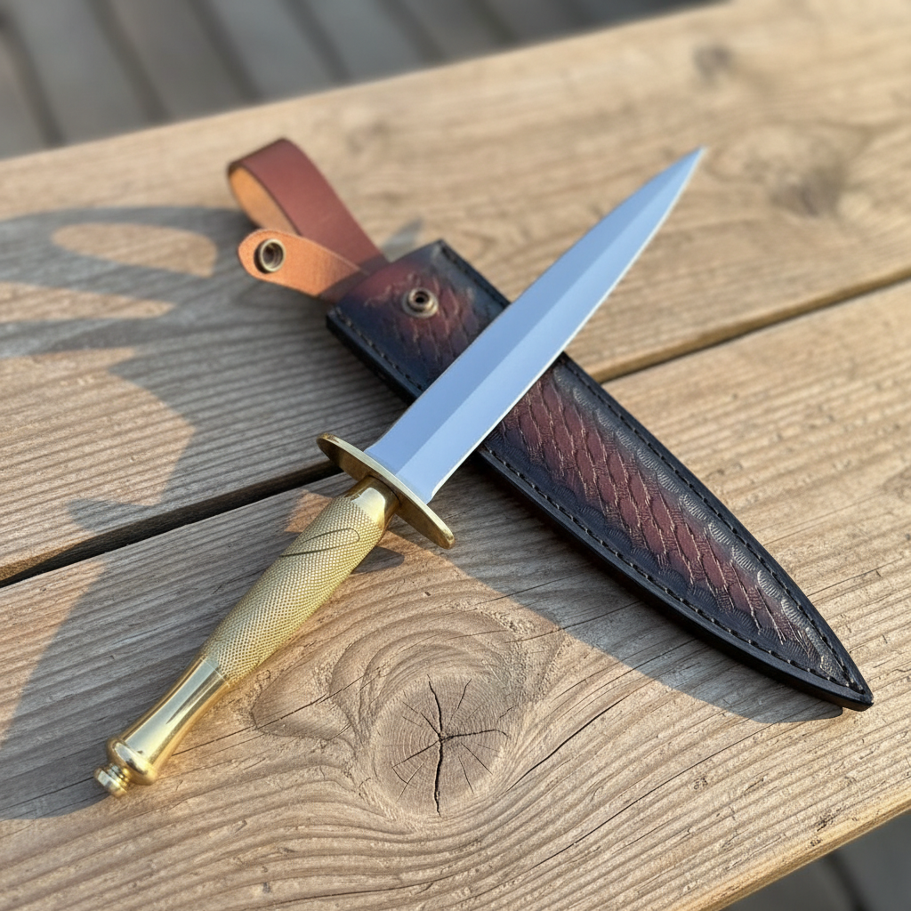 Handmade double edge knife with brass handle