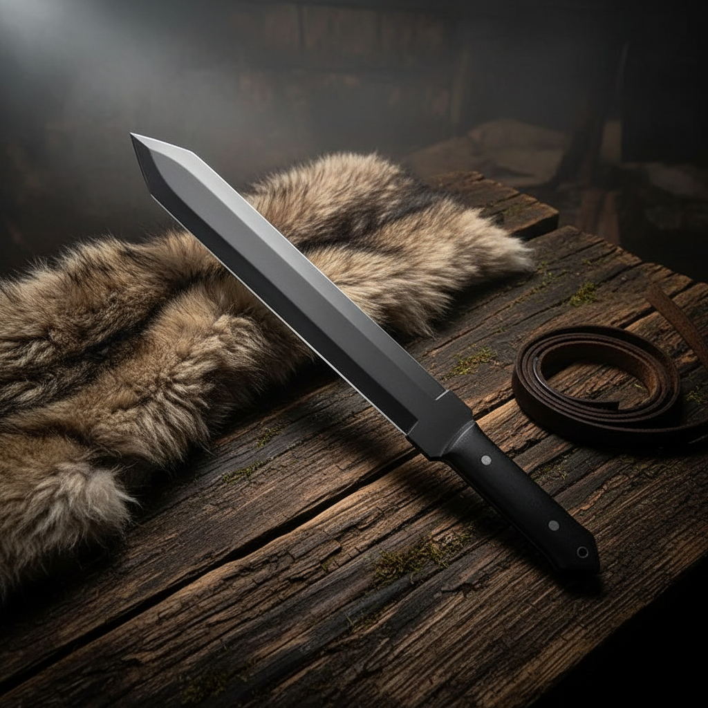 Long blade handmade knife with leather sheath