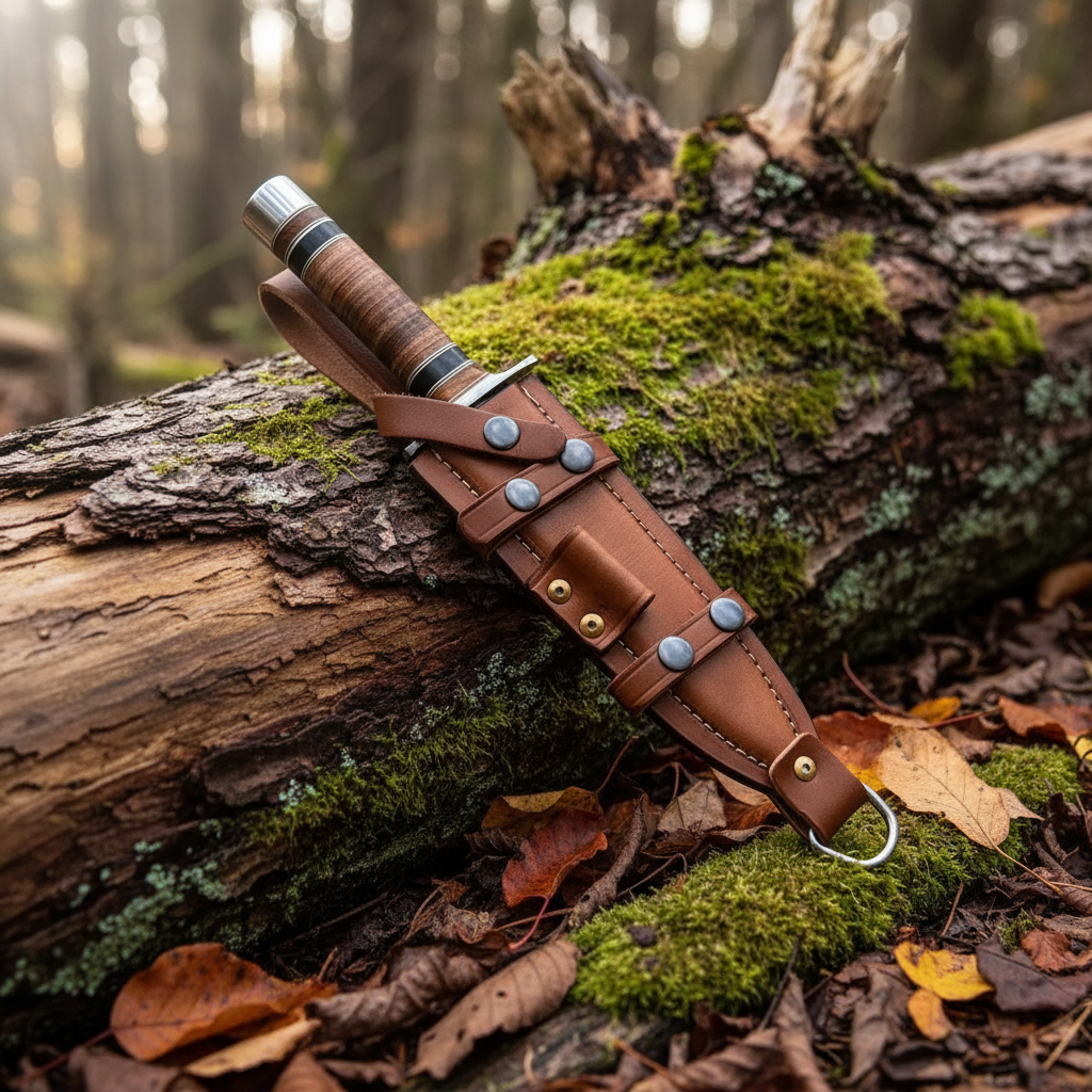 Tactical D2 dagger with G10 handle and leather sheath