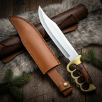 Drop Point Hunting Knife with Brass Knuckle Style Handle Grip