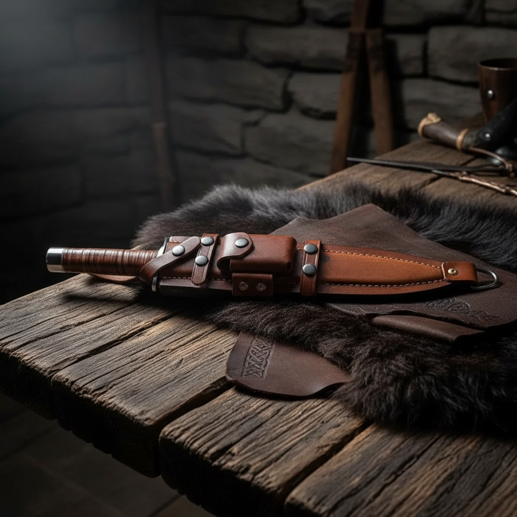D2 steel Arkansas Toothpick knife with leather sheath