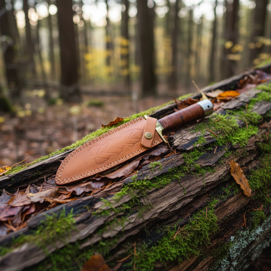 Handmade Knife with wooden handle and leather sheath 