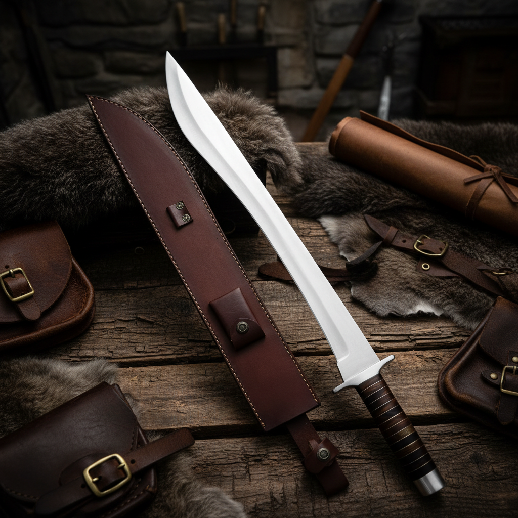 Handcrafted outdoor sword with polished blade