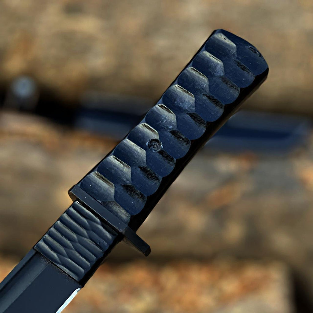 Black Tactical Survival Knife Hand-Forged D2 Steel Tanto Knife|TCS017