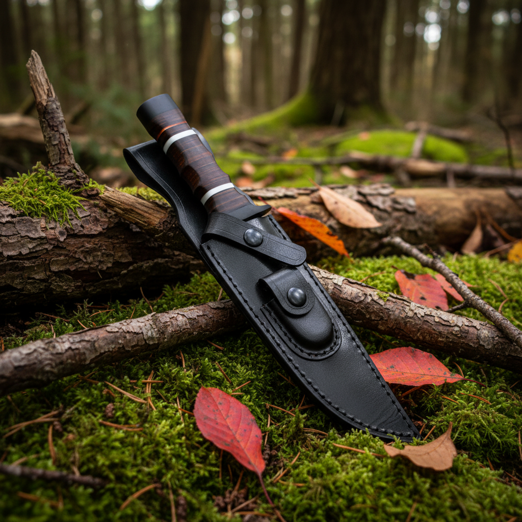 Handmade black D2 steel hunting knife rosewood handle