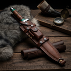 Full tang hunting knife with genuine leather sheath