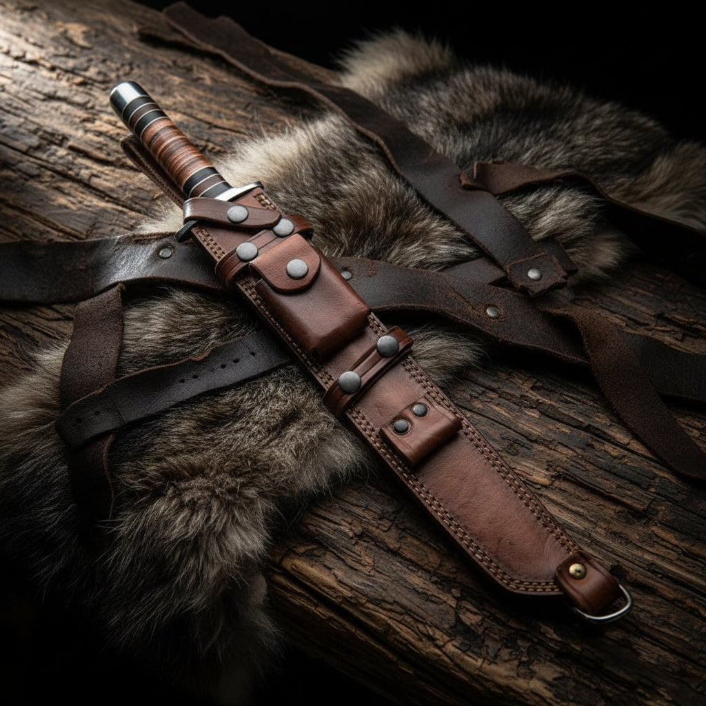 Custom D2 steel tanto blade with leather sheath