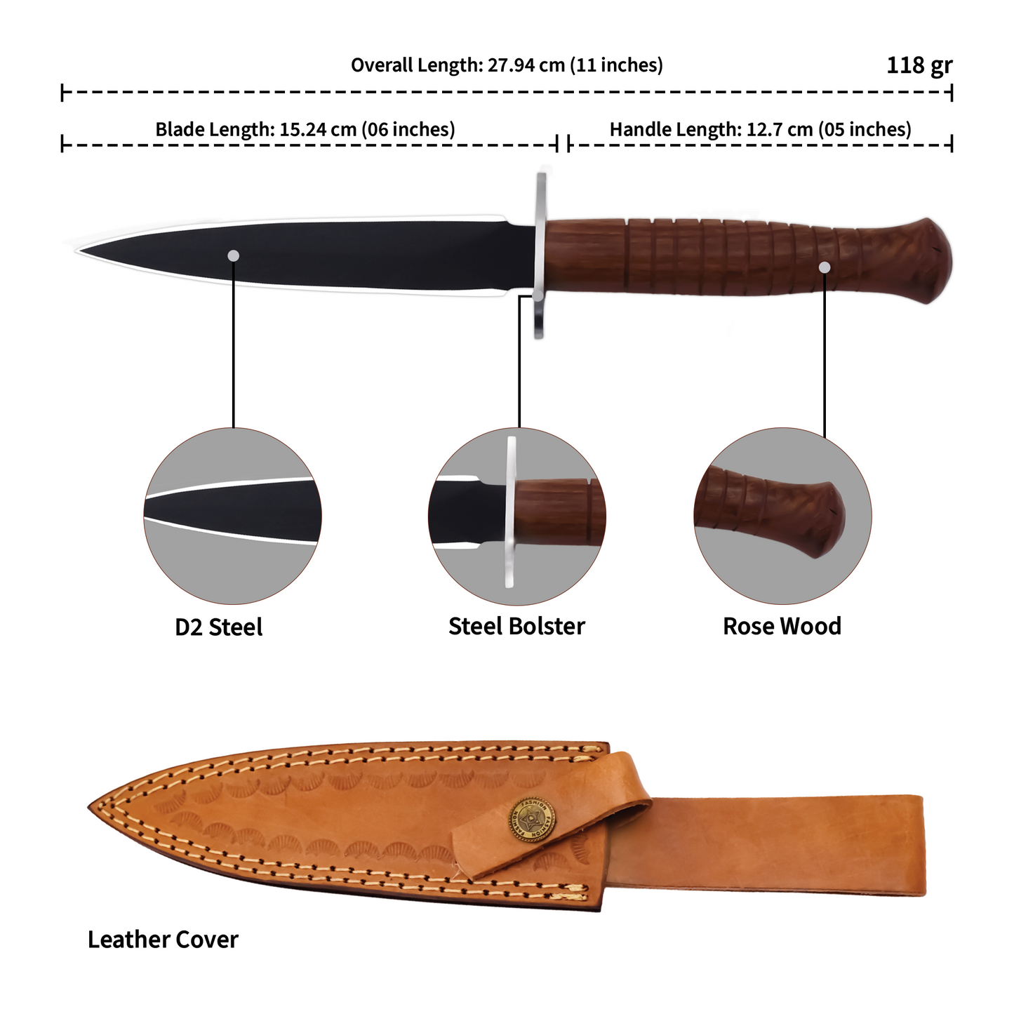 Handmade Black Coated Bowie Dagger Knife|BPC012