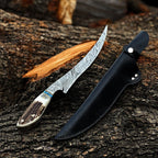 Crown stag handle Damascus steel outdoor knife