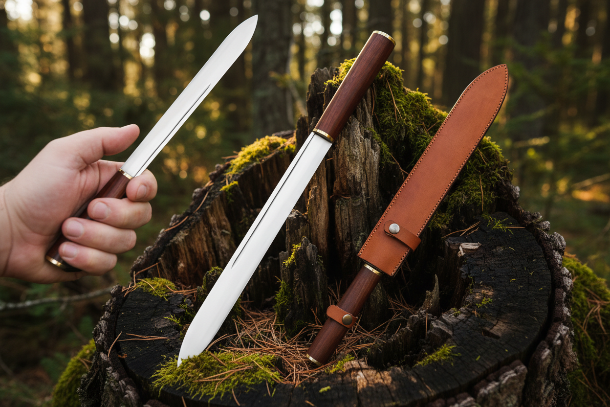 Full tang survival knife long blade close-up