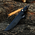 Damascus fillet knife with leather sheath and stag handle