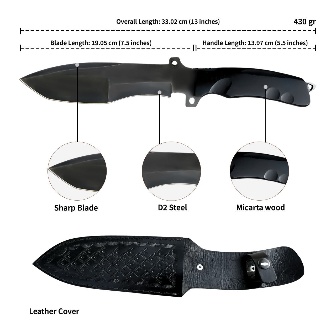 Handmade Tracker Style Knife with Micarta Handl-Special Knife|ATM013