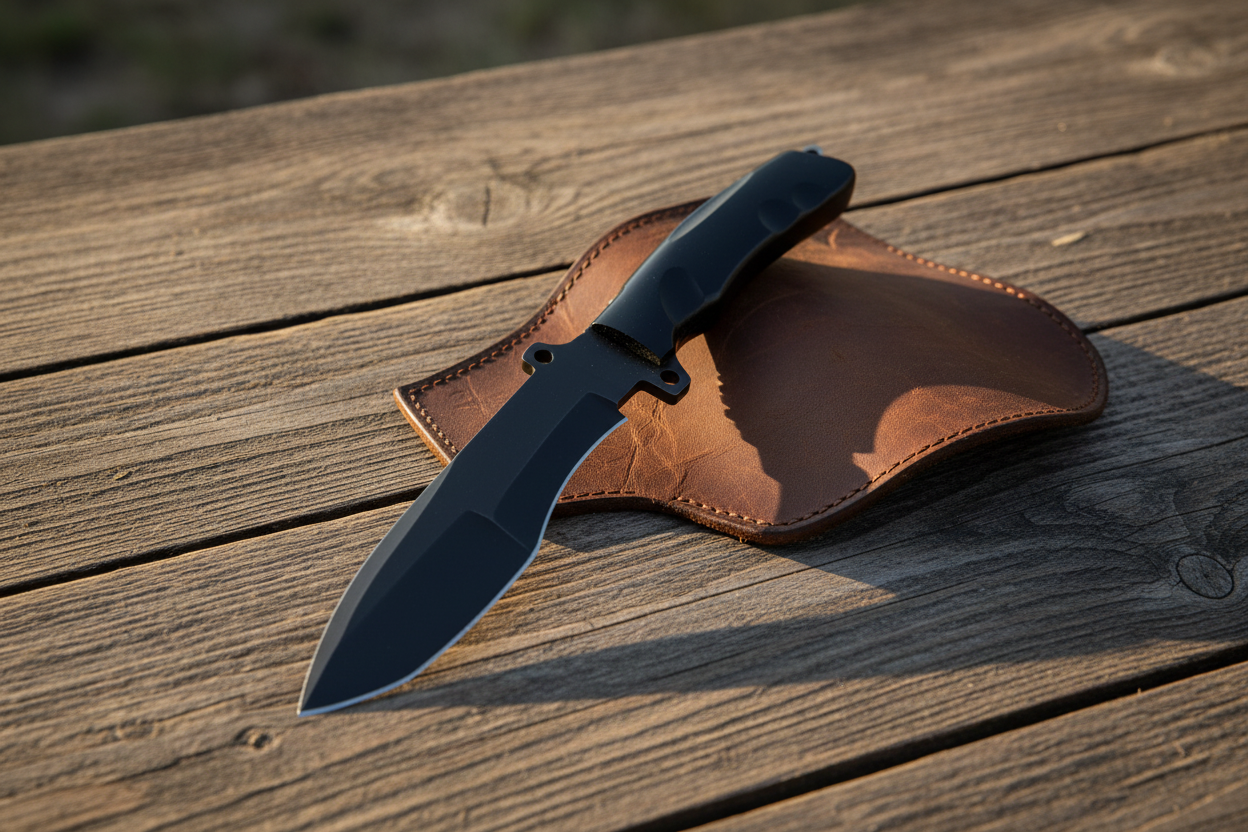 Handmade Black Steel Knife with Black Handle 