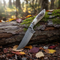 Handmade Damascus steel hunting knife with crown stag handle