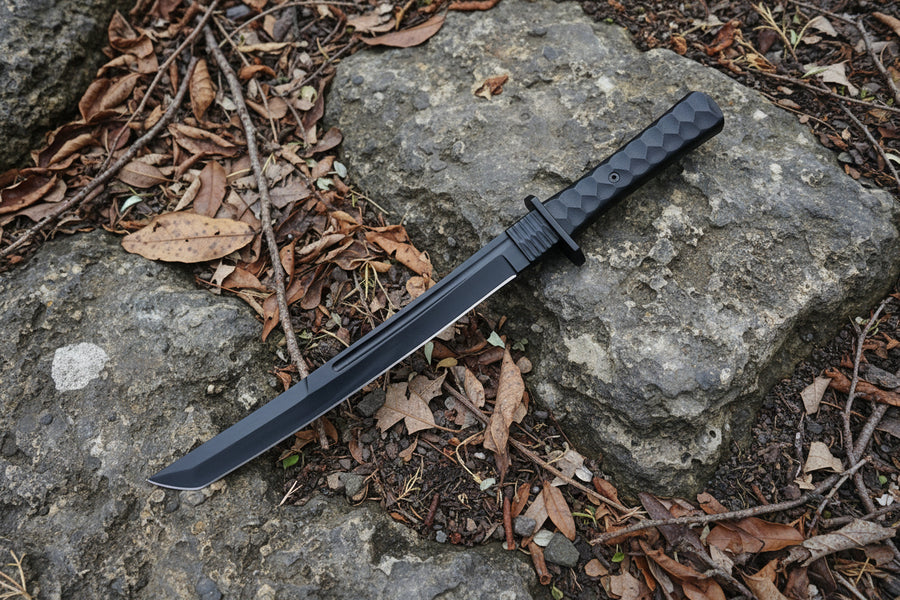 All Black Handmade D2 Steel Hunting Knife with Micarta Handle