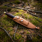 Handmade Damascus steel hunting knife with rosewood handle