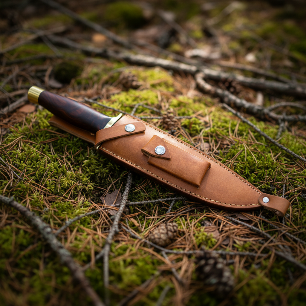 Handmade Damascus steel hunting knife with rosewood handle