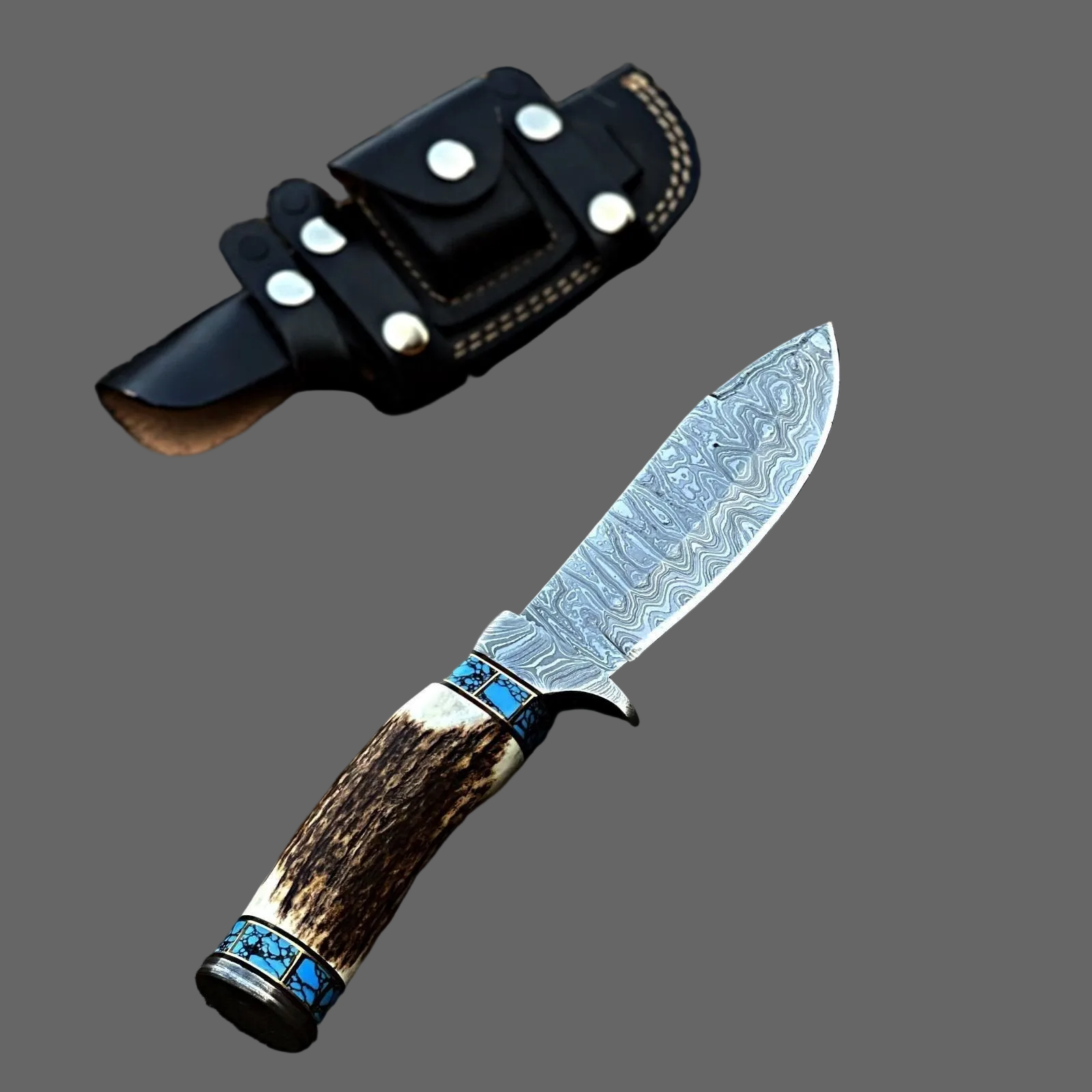 Handmade Damascus Steel Hunting Skinner Knife Stag Horn Handle|DSS010