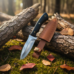 Fixed blade D2 knife with leather sheath